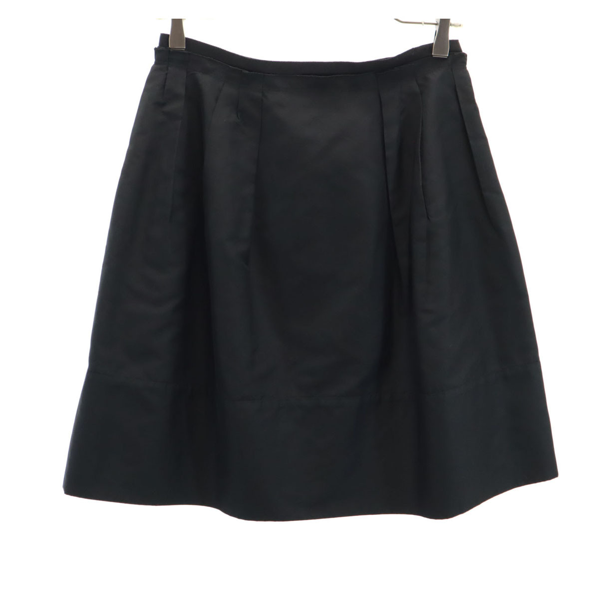 FOXEY フォクシー 日本製 シルク ミディ丈 フレアタック スカート 38 ブラック レディース拍卖