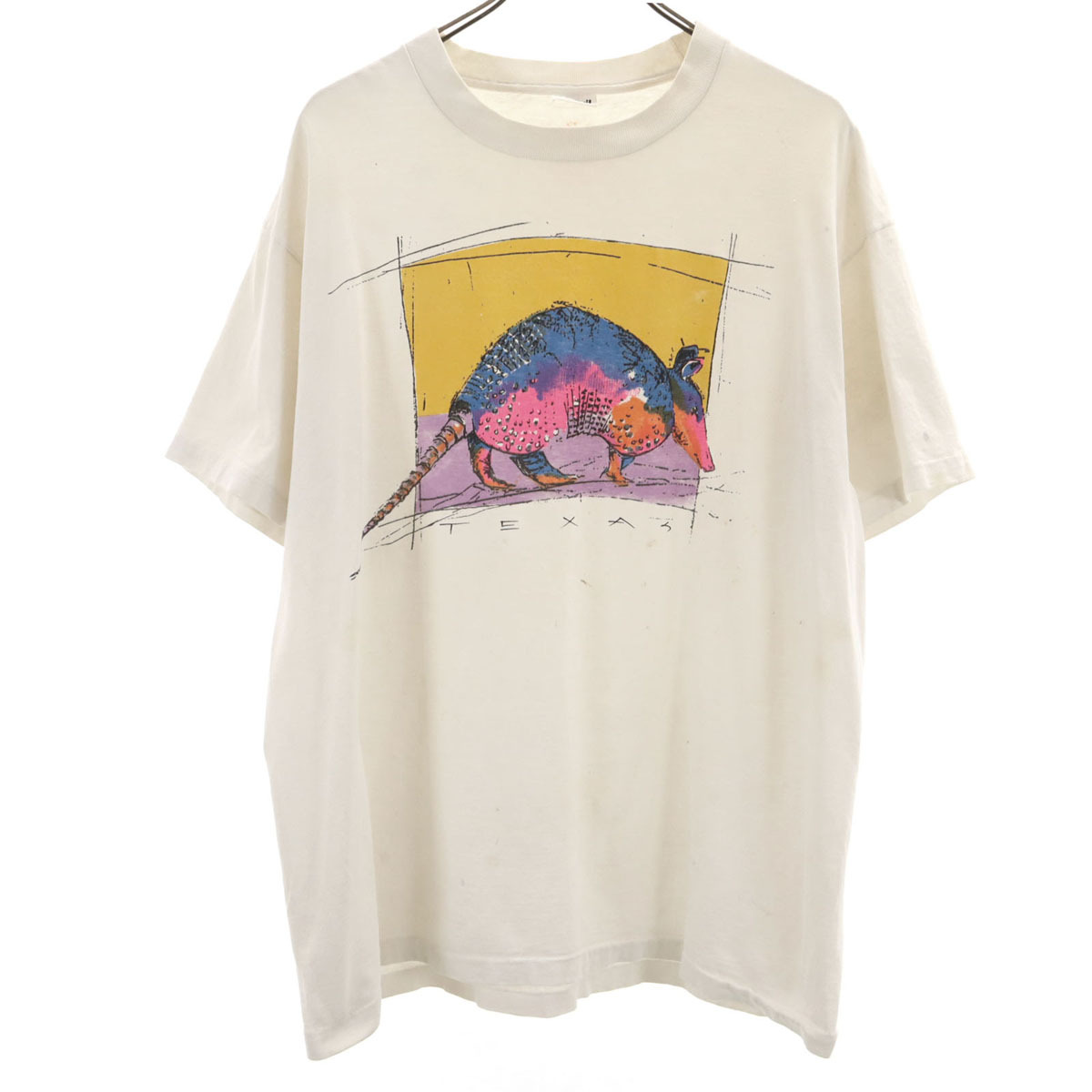 anvil アンヴィル 90s USA製 オールド アルマジロ プリント 半袖 Tシャツ XL オフホワイト シングルステッチ メンズ拍卖
