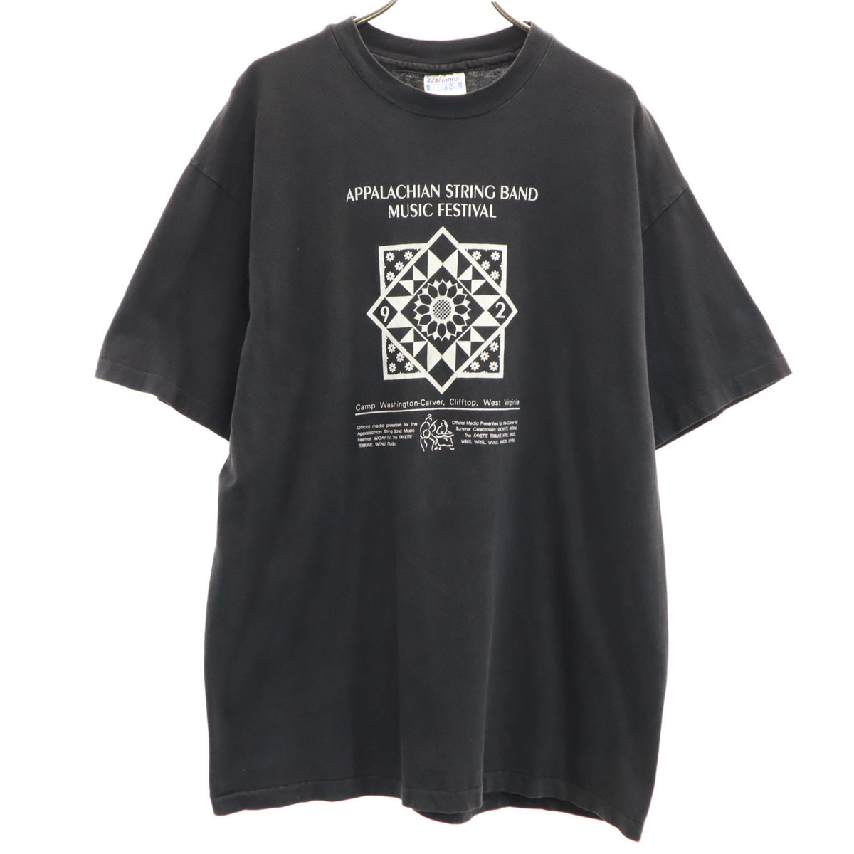 Hanes ヘインズ 90s USA製 オールド 音楽祭 半袖 Tシャツ L ブラック シングルステッチ メンズ拍卖