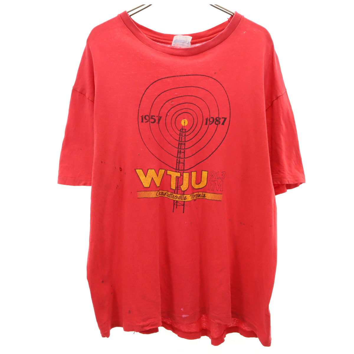 Hanes ヘインズ 80s USA製 ヴィンテージ 半袖 Tシャツ XL レッド シングルステッチ メンズ拍卖