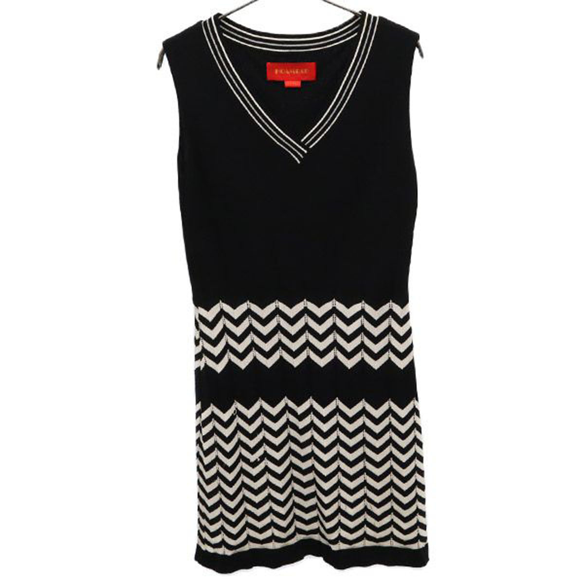 HOAMGAR ホームガー ノースリーブ ニット Vネック ワンピース 165/84A ブラック×ホワイト レディース拍卖