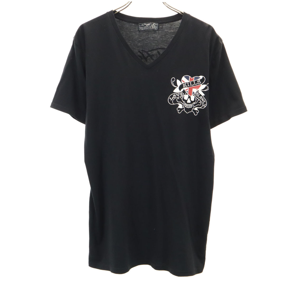 EdHardy エドハーディー 半袖 Vネック Tシャツ L ブラック メンズ拍卖