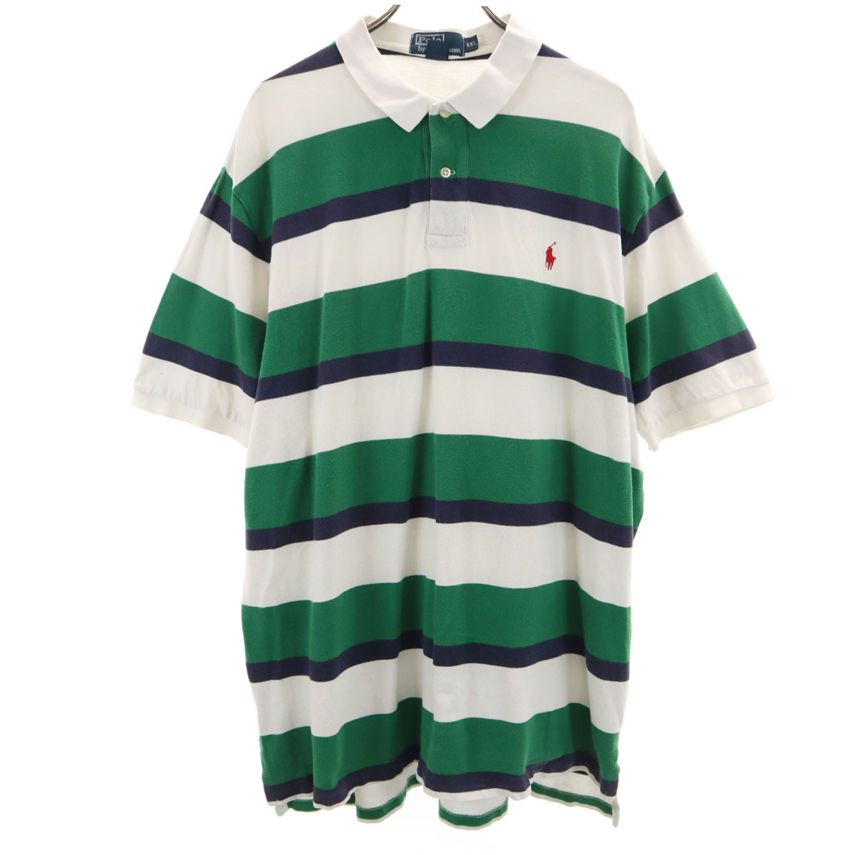 Polo by Ralph Lauren ポロバイラルフローレン ボーダー柄 半袖 ポロシャツ XXL グリーン系 鹿の子地 ビックサイズ メンズ拍卖
