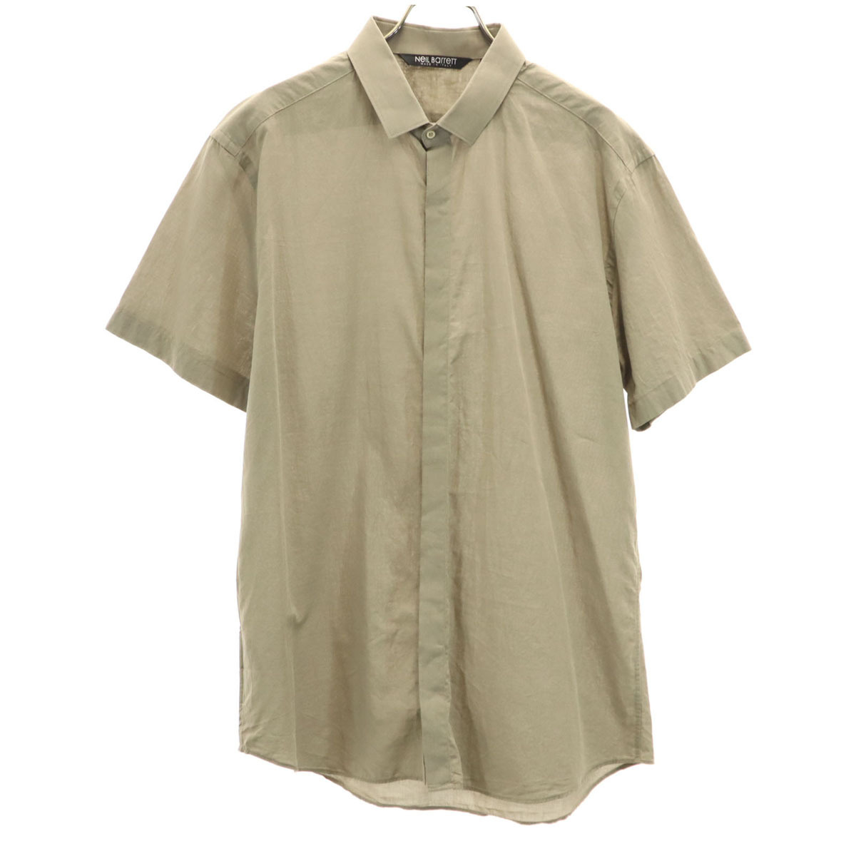 NEIL BARRETT ニールバレット イタリア製 半袖 スリムフィット コットンシャツ 41 アッシュブラウン 比翼 メンズ拍卖