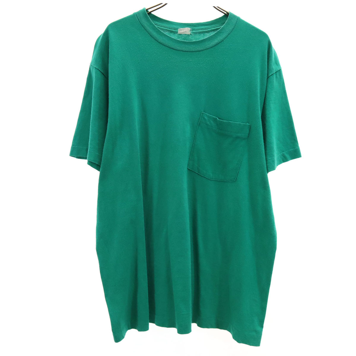 90s USA製 オールド 耳あり 半袖 シングルステッチ Tシャツ XL グリーン 無地 ポケT メンズ拍卖