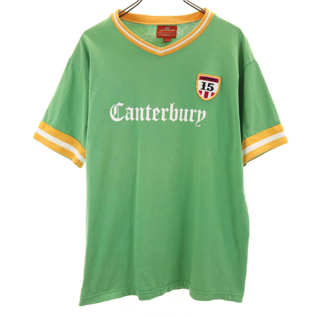 CANTERBURY OF NEW ZEALAND カンタベリー ラグビー 半袖 Vネック カットソー L グリーン系 メンズ拍卖