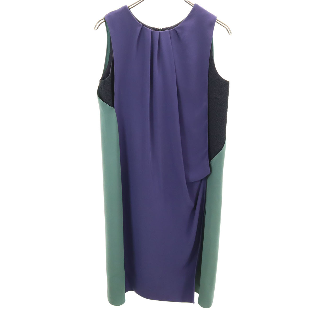 ARMANI COLLEZIONI アルマーニ コレツィオーニ ノースリーブ 膝丈ワンピース 40 ネイビー系 バックファスナー レディース拍卖