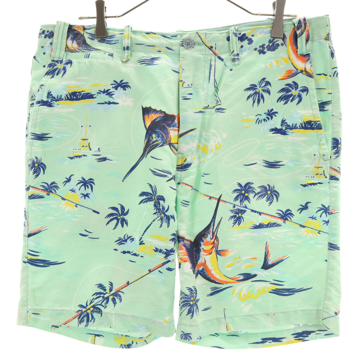 POLO RALPH LAUREN ポロラルフローレン リネンブレンド マリン柄 ショートパンツ W34 グリーン系 メンズ拍卖