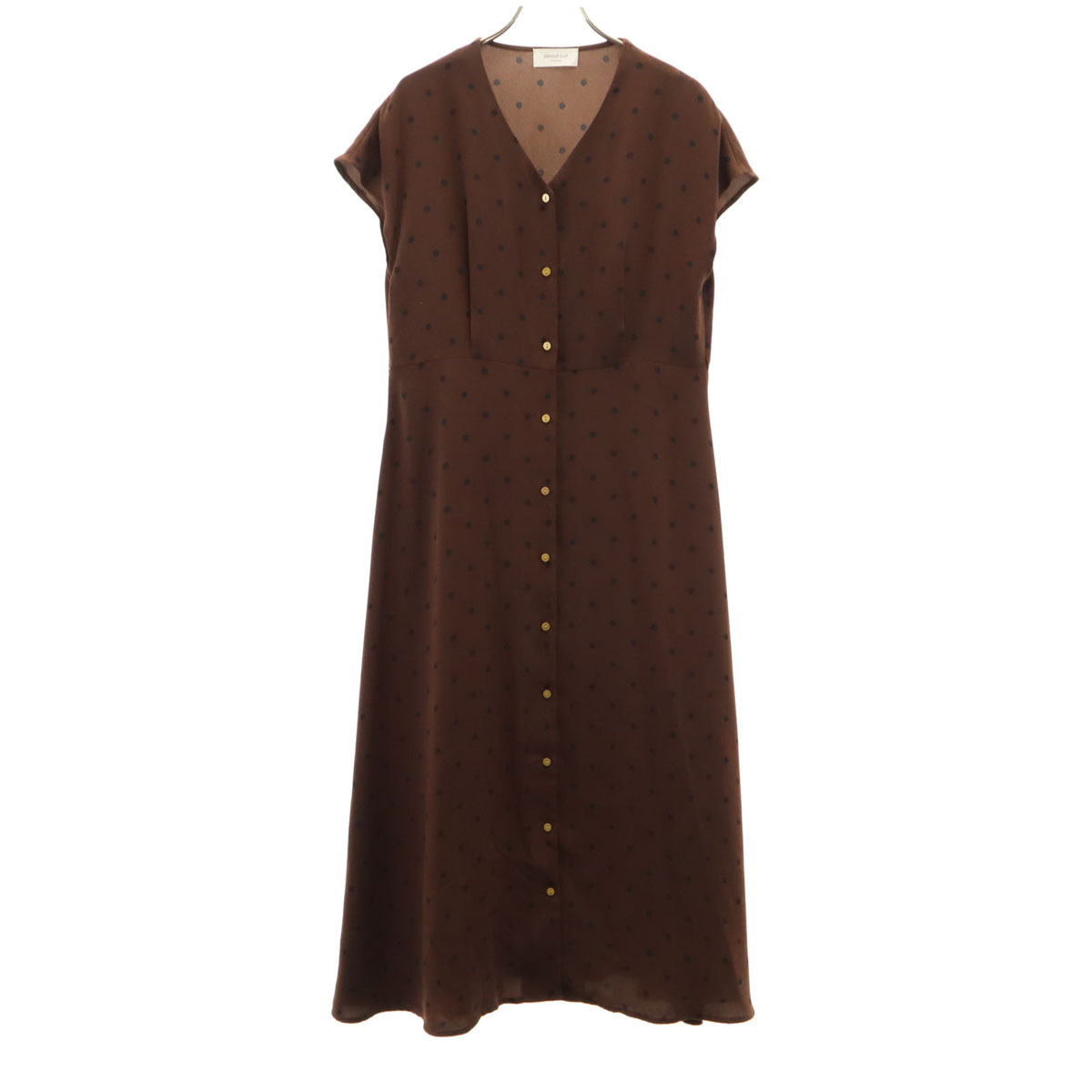 OPAQUE. CLIP オペークドットクリップ ドット柄 フレンチスリーブ ロングワンピース 38/M ブラウン 水玉 レディース拍卖