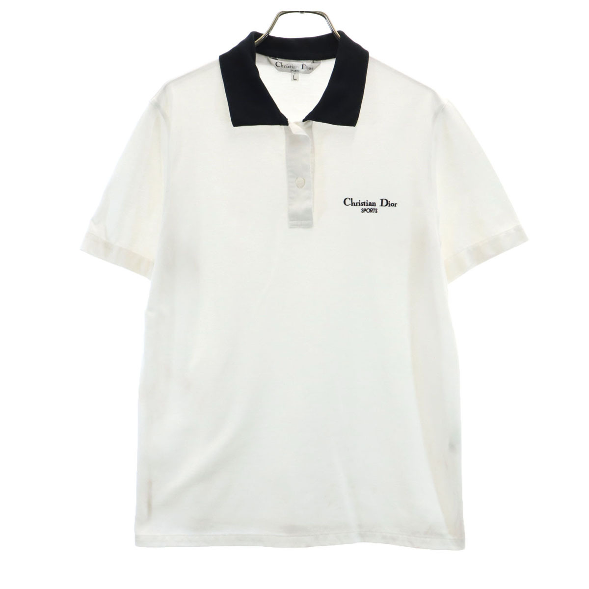 Christian Dior SPORTS クリスチャンディオールスポーツ 90s オールド 半袖 ポロシャツ L 白 鹿の子地 レディース拍卖