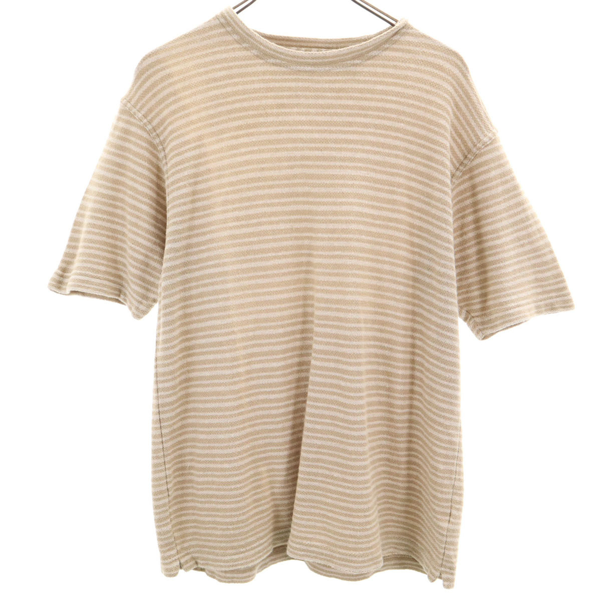 JOSEPH ABBOUD ジョセフアブード リネンブレンド ボーダー柄 半袖 カットソー M ベージュ メンズ拍卖