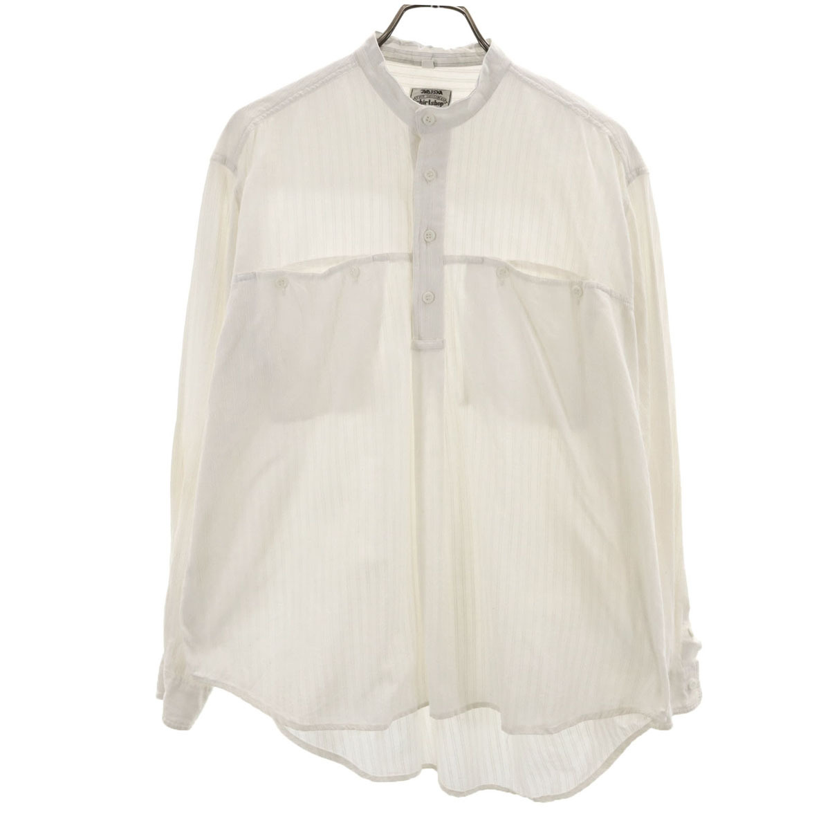 INDISKA インディスカ 80s ヴィンテージ ストライプ柄 長袖 バンドカラーシャツ L アイボリー プルオーバー メンズ拍卖