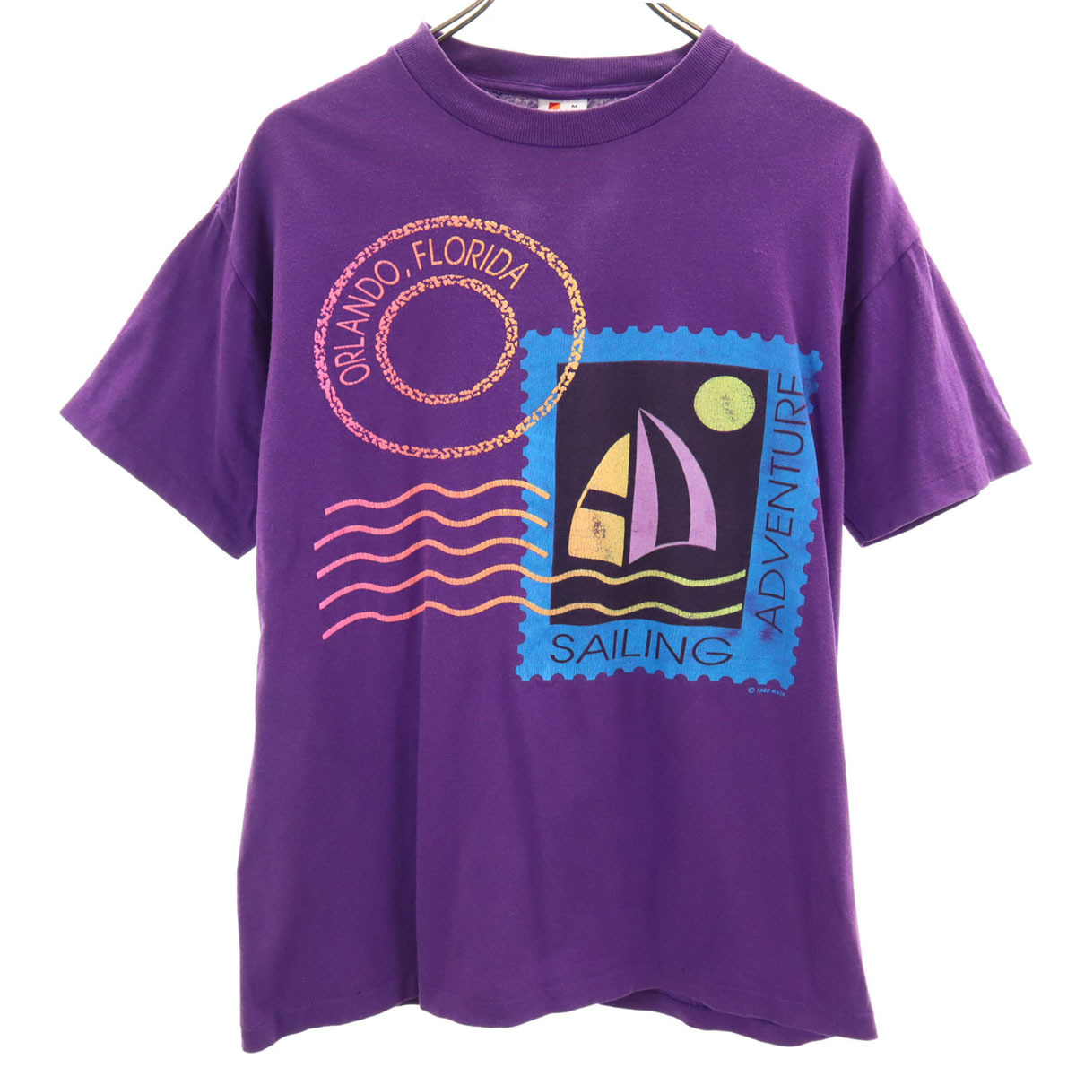 SIGNAL シグナル 90s USA製 オールド ヨット プリント 半袖 Tシャツ M パープル シングルステッチ メンズ拍卖