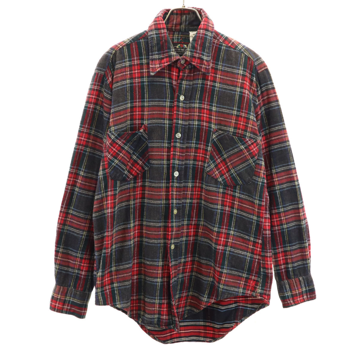 FRUIT OF THE LOOM フルーツオブザルーム 70s ヴィンテージ チェック柄 長袖 ネルシャツ M 赤系 メンズ拍卖