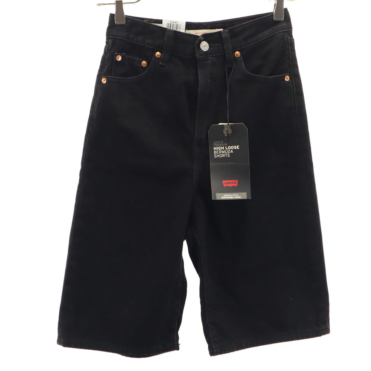 未使用 LEVI'S PREMIUM リーバイスプレミアム ビッグE ハイルーズ デニムショートパンツ w23 ブラック レディース拍卖