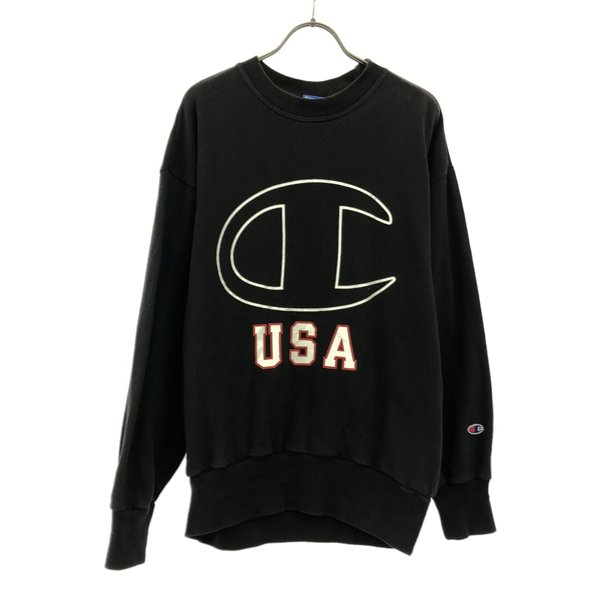 Champion チャンピオン ロゴプリント 長袖 トレーナー M ブラック スウェット メンズ拍卖