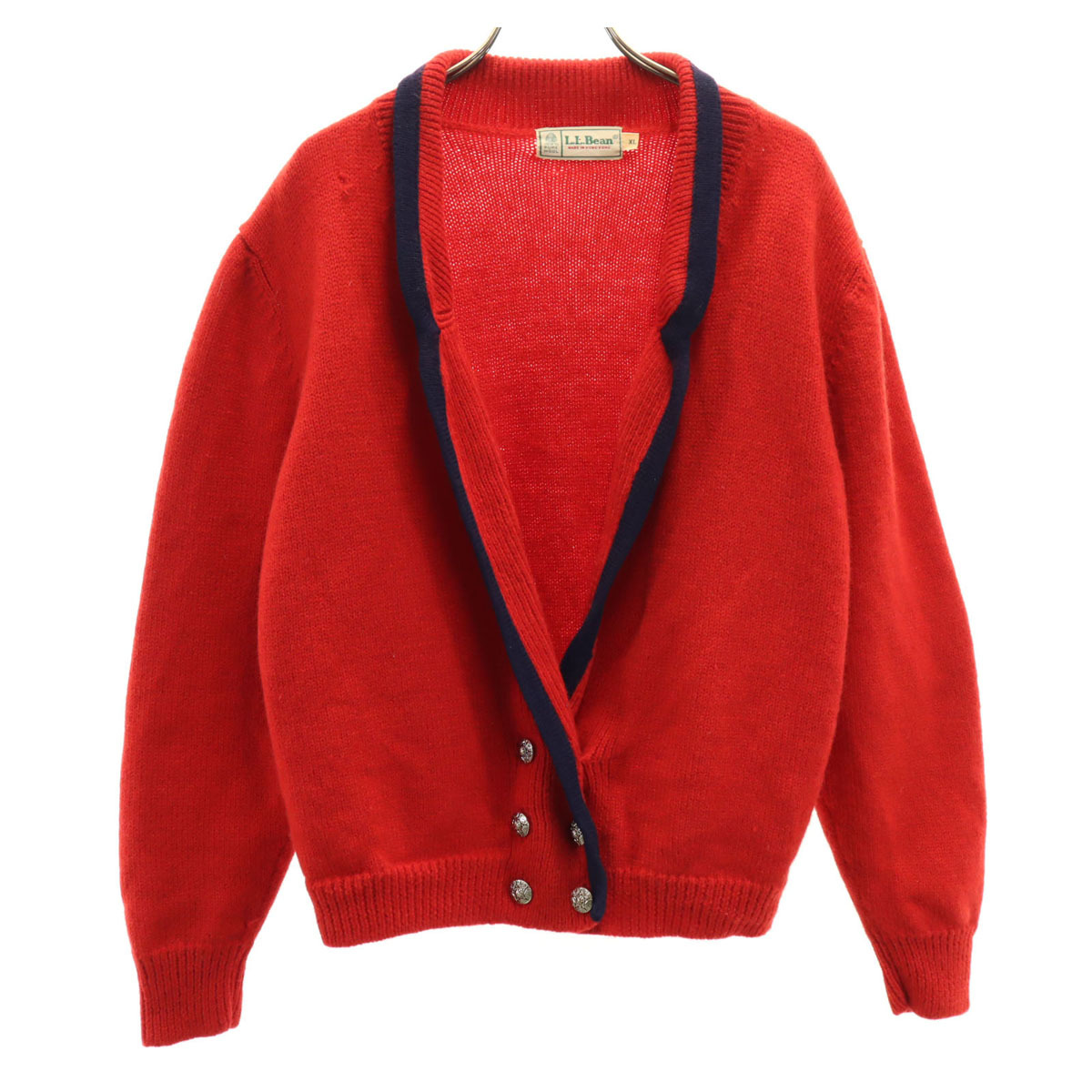 L.L.Bean エルエルビーン 80s ヴィンテージ 長袖 ニットカーディガン XL レッド アウトドア レディース拍卖