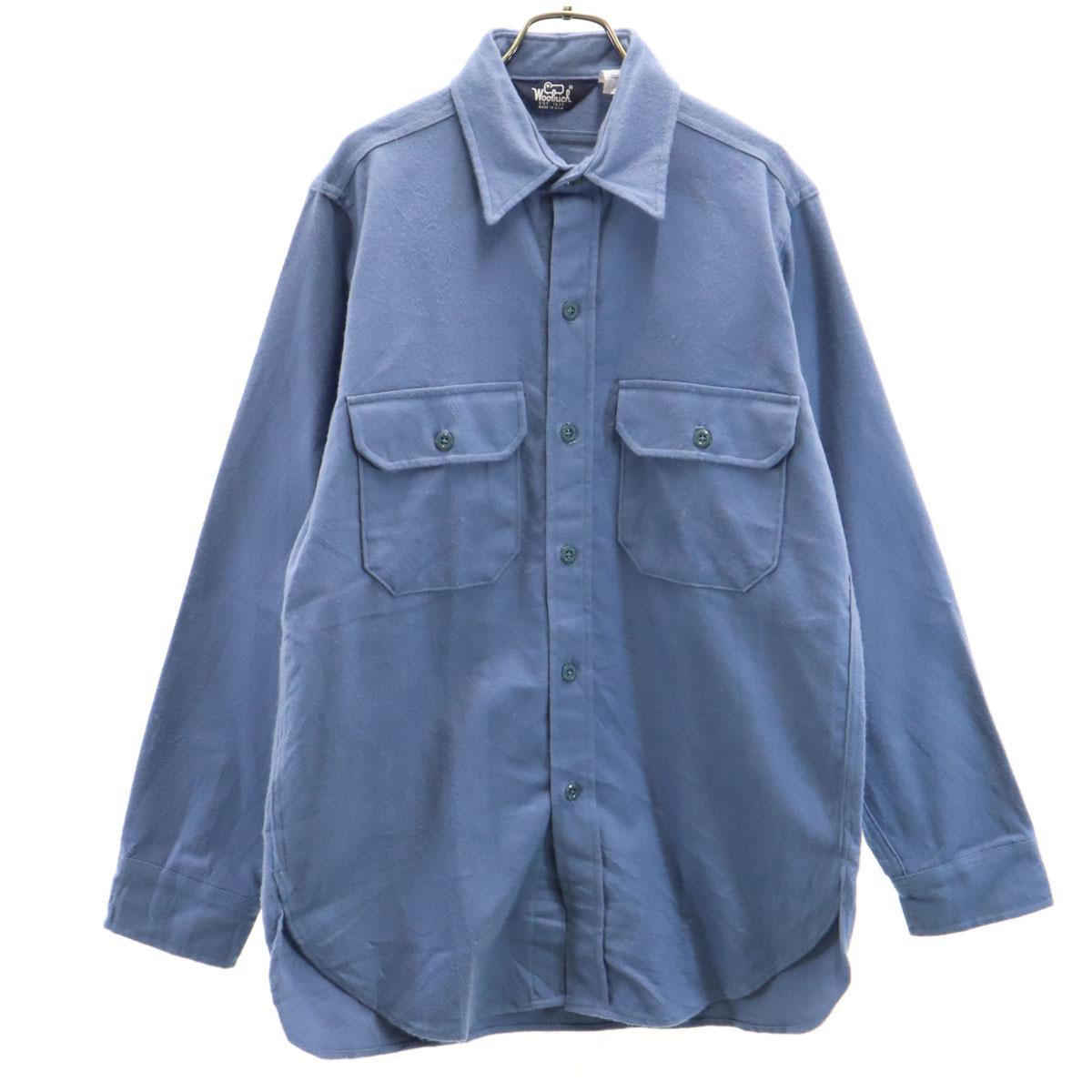 WOOLRICH ウールリッチ 80s USA製 ヴィンテージ 長袖 シャモア クロス シャツ M ブルー系 コットンネル メンズ拍卖