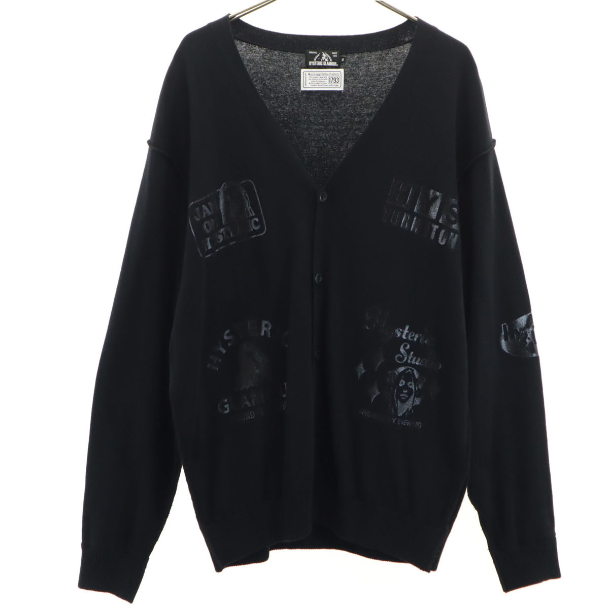 HYSTERIC GLAMOUR ヒステリックグラマー 長袖 Vネック ニットカーディガン M ブラック メンズ拍卖