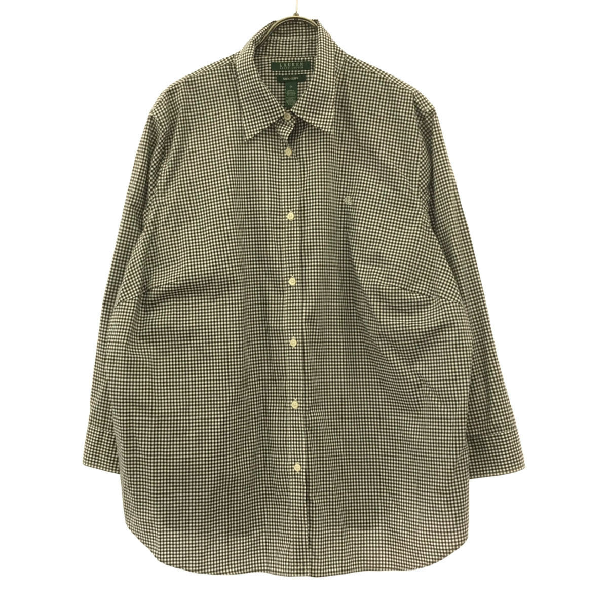 LAUREN RALPH LAUREN ローレンラルフローレン チェック柄 ロゴ刺繍 長袖 シャツ 1X ブラック系 レディース拍卖