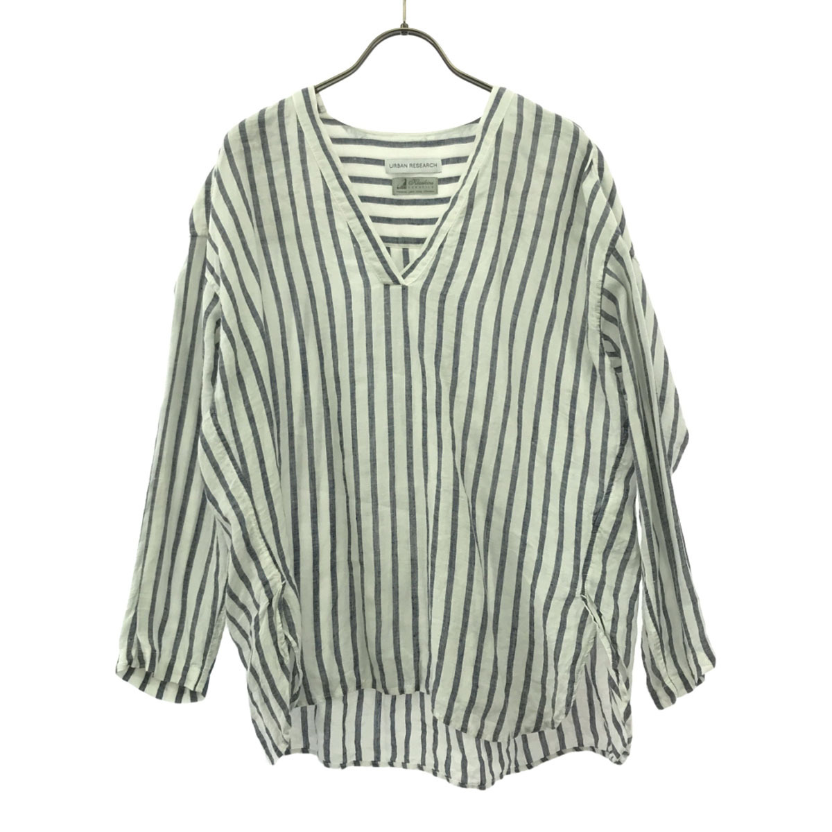 URBAN RESEARCH アーバンリサーチ ストライプ柄 長袖 Vネック プルオーバー リネン シャツ FREE ホワイト レディース拍卖