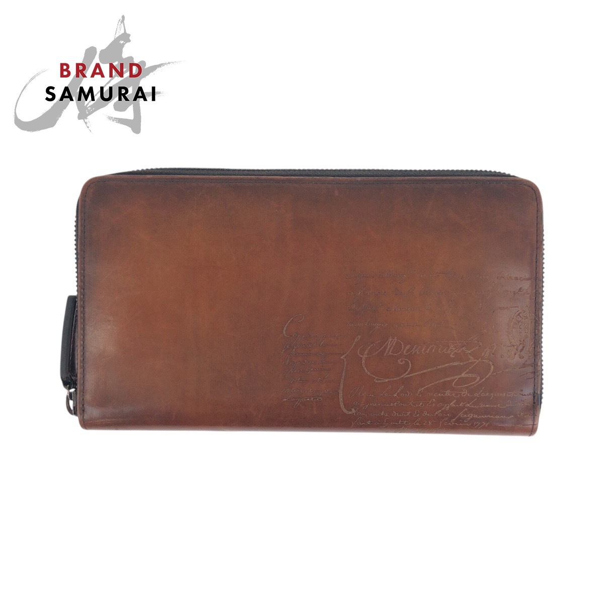 美品 Berluti ベルルッティ カリグラフィ スクリット ブラウン シルバー金具 レザー E0148 長財布 ラウンドファスナー メンズ 504473拍卖