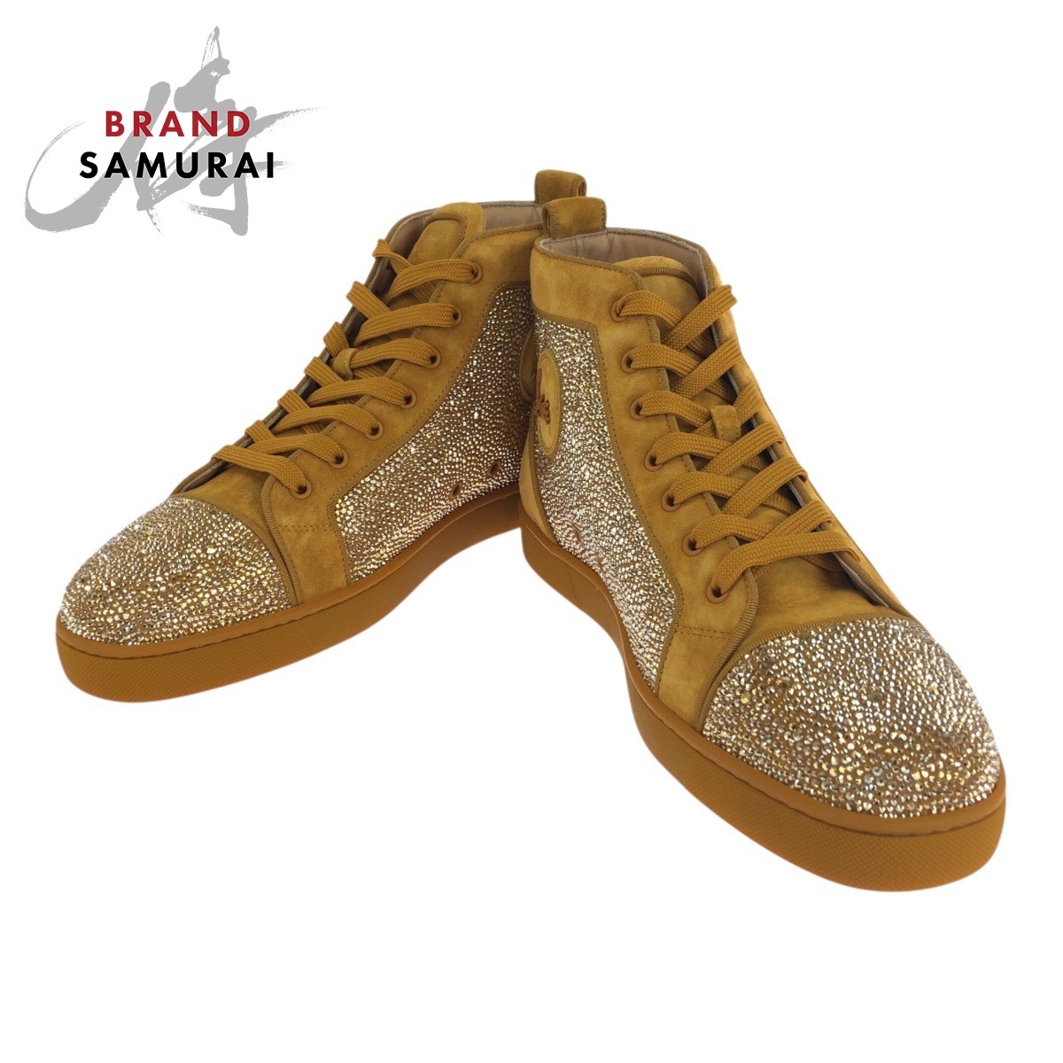 新品未使用 Christian Louboutin クリスチャンルブタン スワロフスキー サイズ44 ゴールド スウェード スニーカー ハイカット 504487 新品拍卖