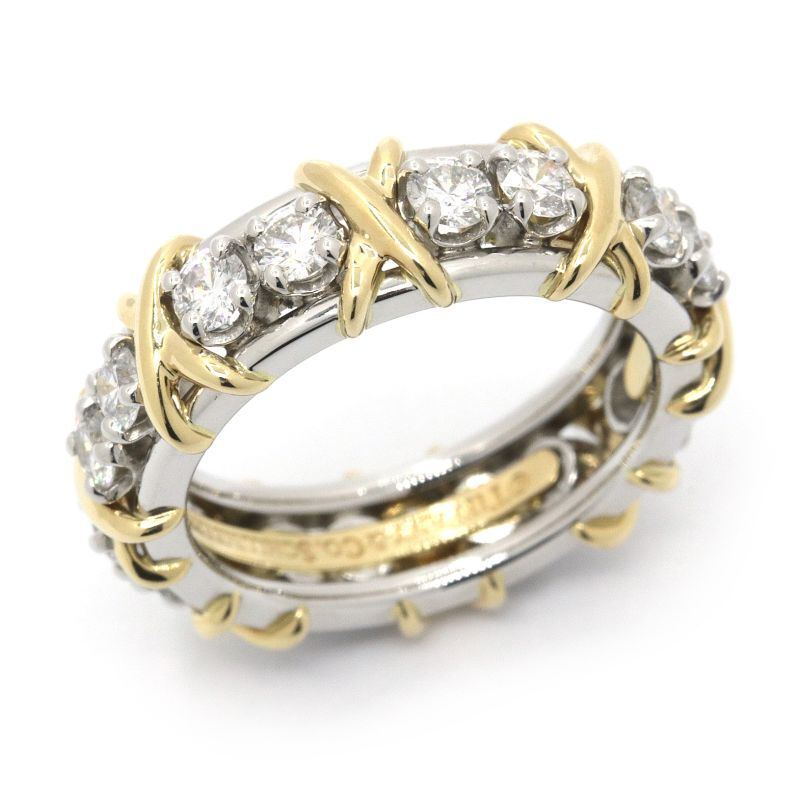 ティファニー ジャンシュランバージェ16ストーンリング 10号 60099366 K18YG Pt950 1.14ctダイヤ プラチナ 地金9.1g 中古 送料無料拍卖