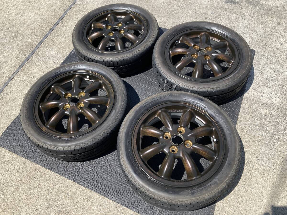 1点もの!木目調!ダイハツ L650S ミラジーノ 純正 ミニライト15インチホイール 4.5J+45 PCD100 4本セット ウッド調拍卖