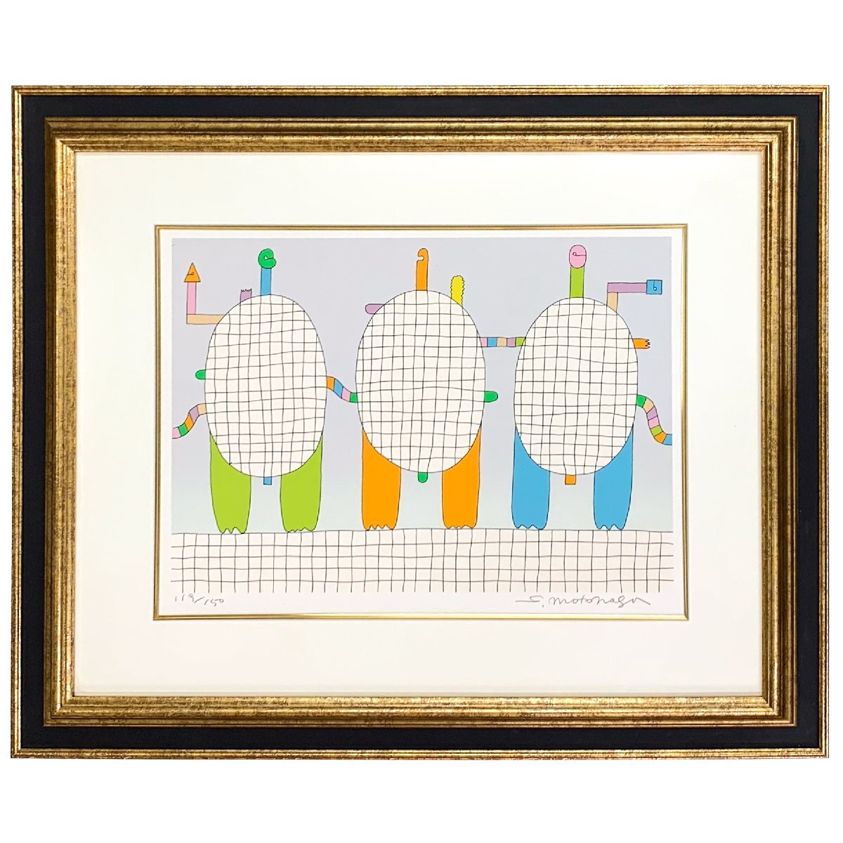 【SHIN】元永定正 「あみあみあみめのだえん」 シルクスクリーン 1990年作 ed. 119/150 額装 サイン有り 具体美術作家拍卖