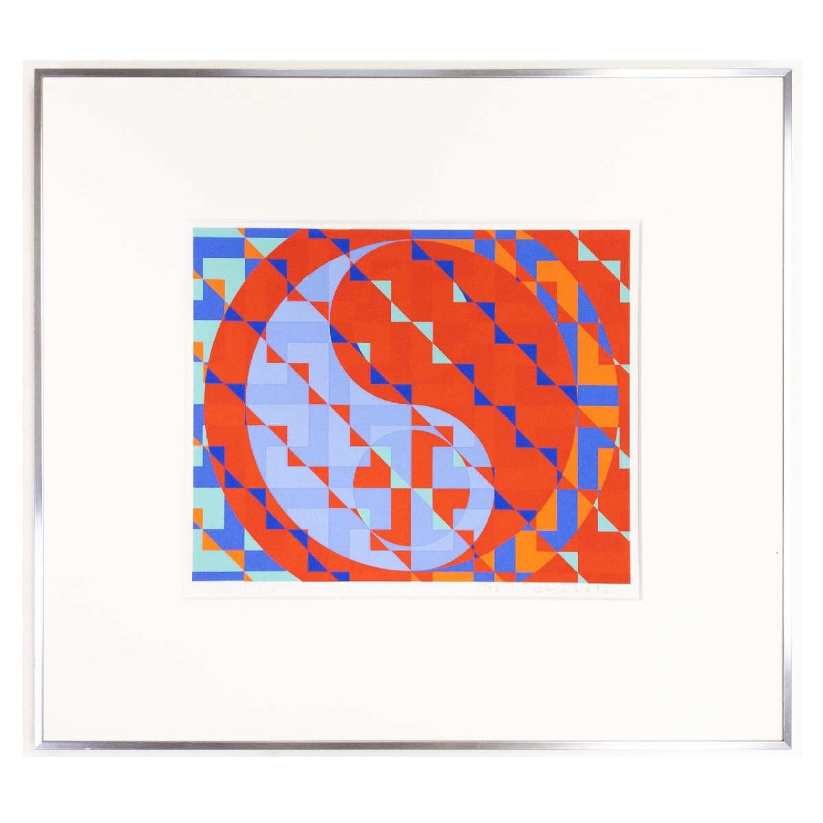 【SHIN】オノサト・トシノブ 「朱と青の巴」 シルクスクリーン 1973年 ed.168/200 直筆サイン有り 額装 抽象画家 ONOSATO Toshinobu拍卖