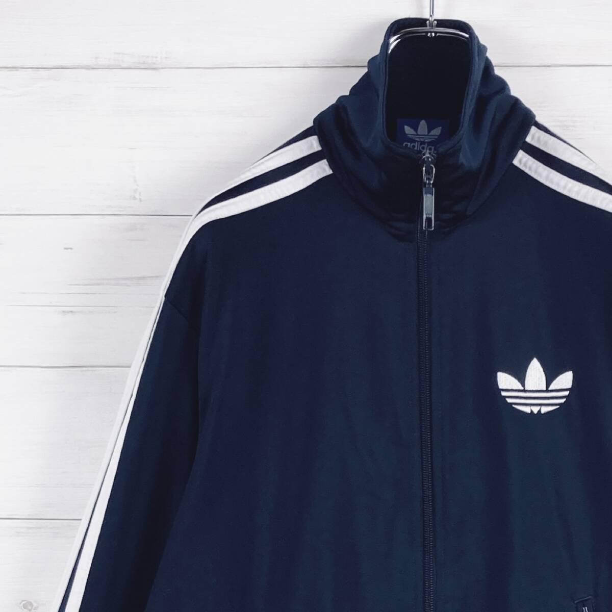 アディダス トラックジャケット ファイヤーバード トレフォイルロゴ刺繍 ネイビー 紺 085 XS A-106拍卖