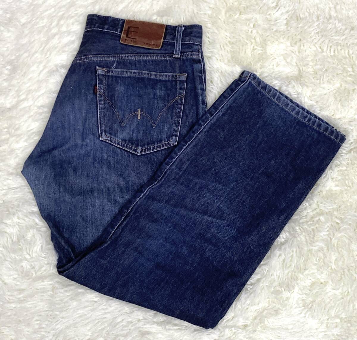 エドウィン EDWIN EZ-503 デニム ジーンズ W33 メンズ インディゴ ジーパン EFUNCTION イーファンクション EZ503 革パッチ パンツ 古着拍卖