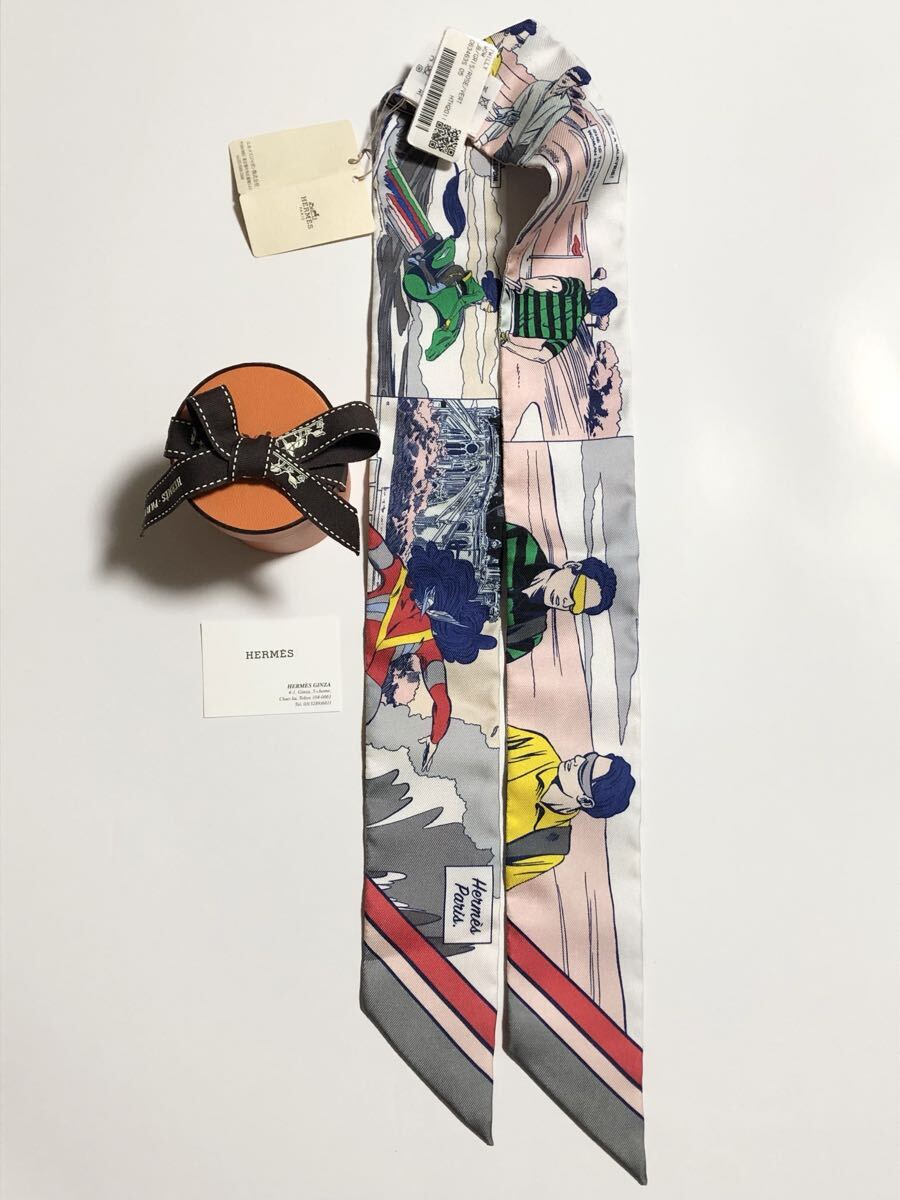 未使用 タグ付 HERMES ツイリースカーフ WOW ゴルフ アメコミ エルメス BOX ショップカード ツイリー スカーフ TWILLY拍卖