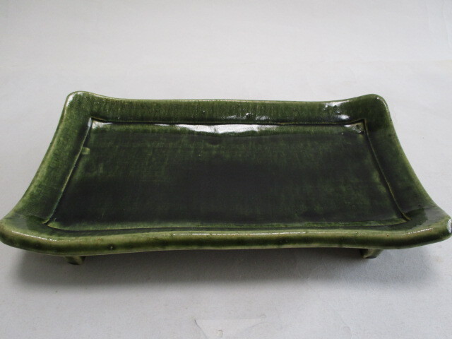 和陶器 織部 高台 角盛り皿 26.5cm 1個 /手作り 角皿 寿司台 刺身皿 焼き物皿 ① 拍卖