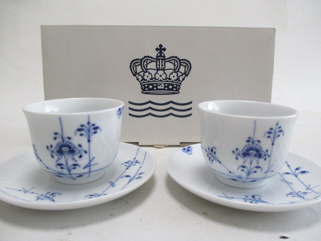 ロイヤルコペンハーゲン ブルーパルメッテ ペア ジャパニーズカップ プレート/ 湯呑 カップ 小皿拍卖