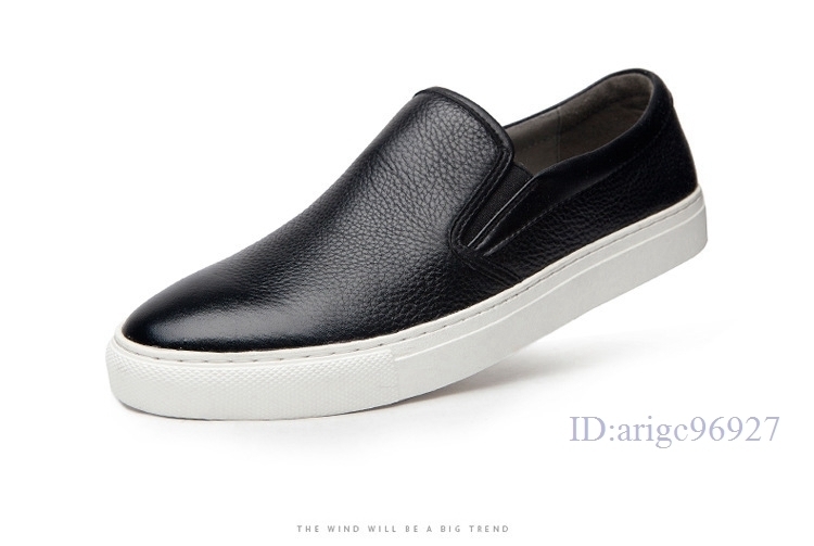 F853★スニーカー スリッポン ビジネスシューズ 革靴 ローカット ウォーキングシューズ ドライビングシューズ 黑 24cm~27cm拍卖