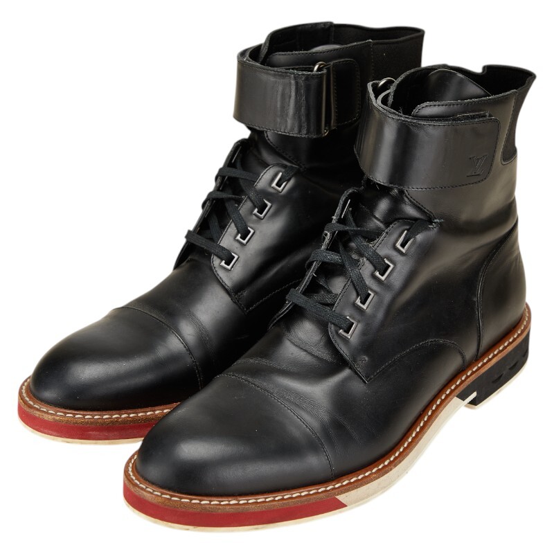 ルイ ヴィトン ブーツ ショート ロゴ ショート ブーツ サイズ:8 FD0125 ブラック レザー メンズ LOUIS VUITTON 【中古】拍卖