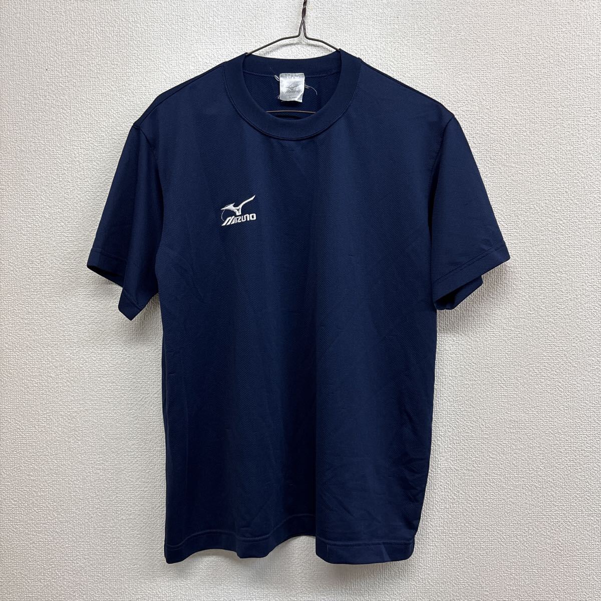 1.ミズノ 半袖Tシャツ スポーツウェア ネイビー ワンポイント メンズL拍卖