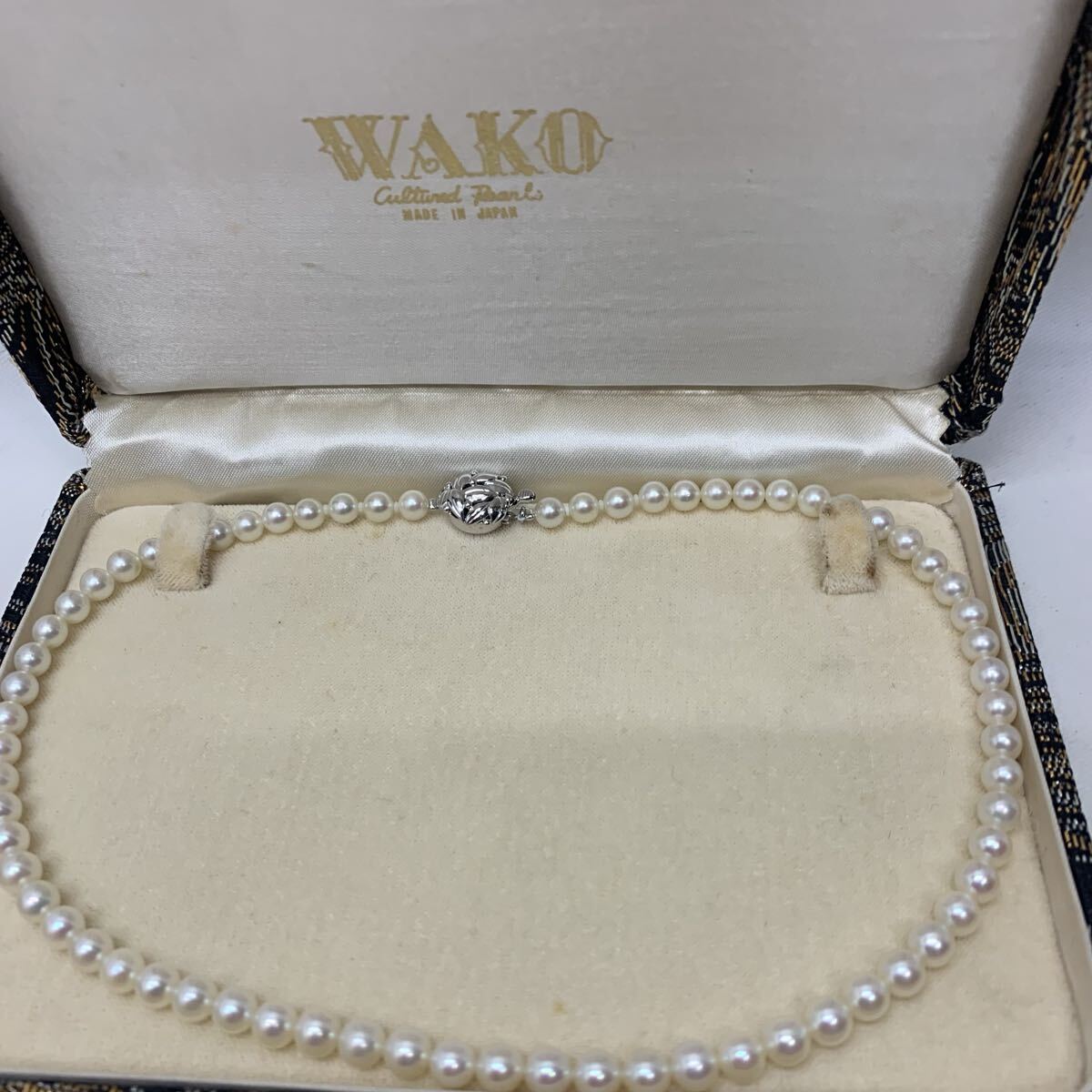 【未使用】WAKO ワコー パール ネックレス 本真珠 SILVER 刻印 真珠 アコヤ 約5mm拍卖