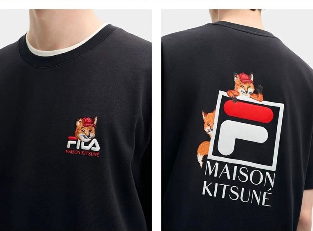 新品 正規品 海外限定 メゾンキツネ×フィラ コラボTシャツ ネイビー KITSUNE  半袖  L拍卖