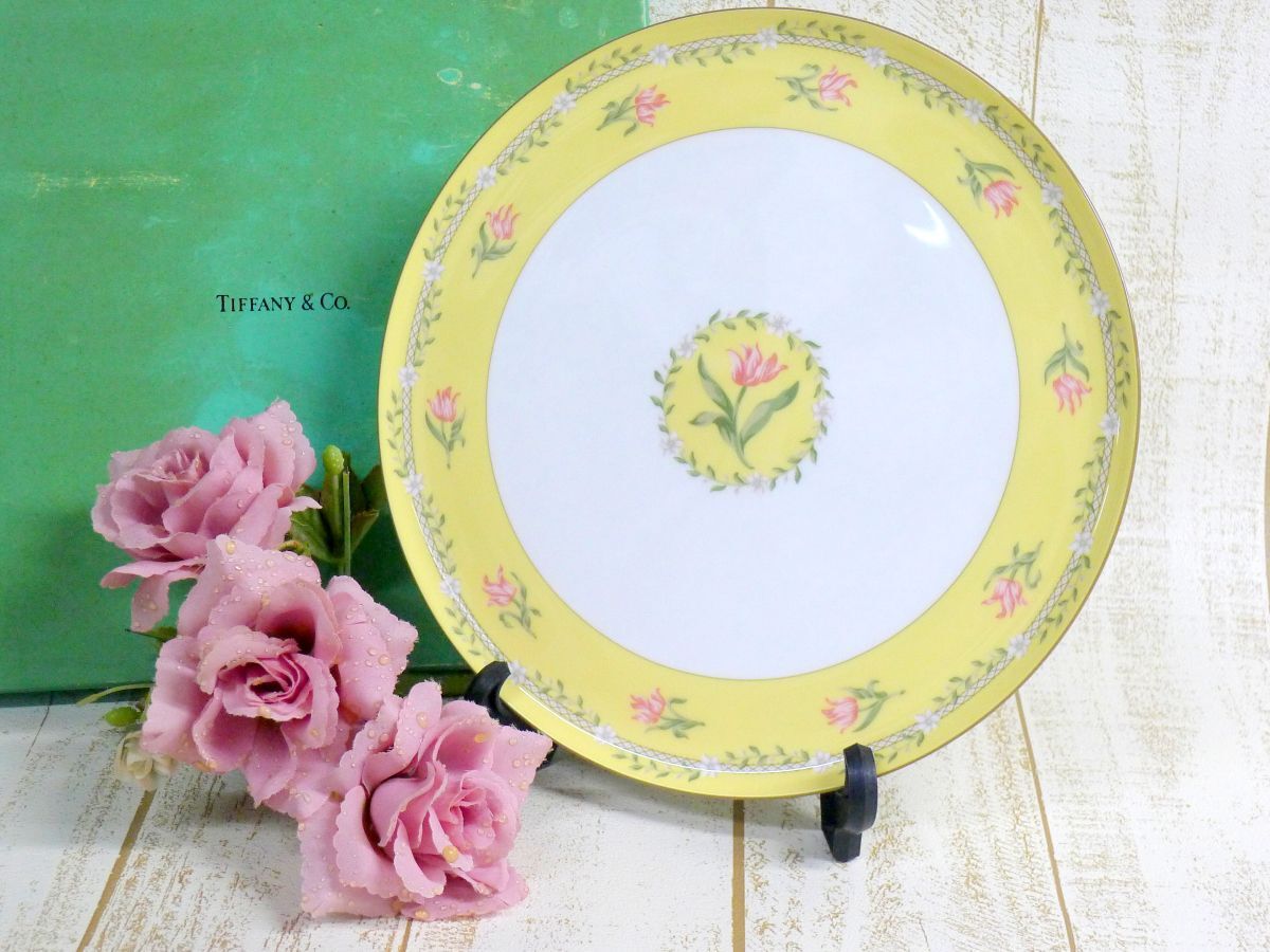 h◆330 TIFFANY&Co. Pink Tulip ティファニー ピンクチューリップ シビル・コノリー デザイン 大皿 プレート 飾皿 25.5㎝ 洋食器/80拍卖