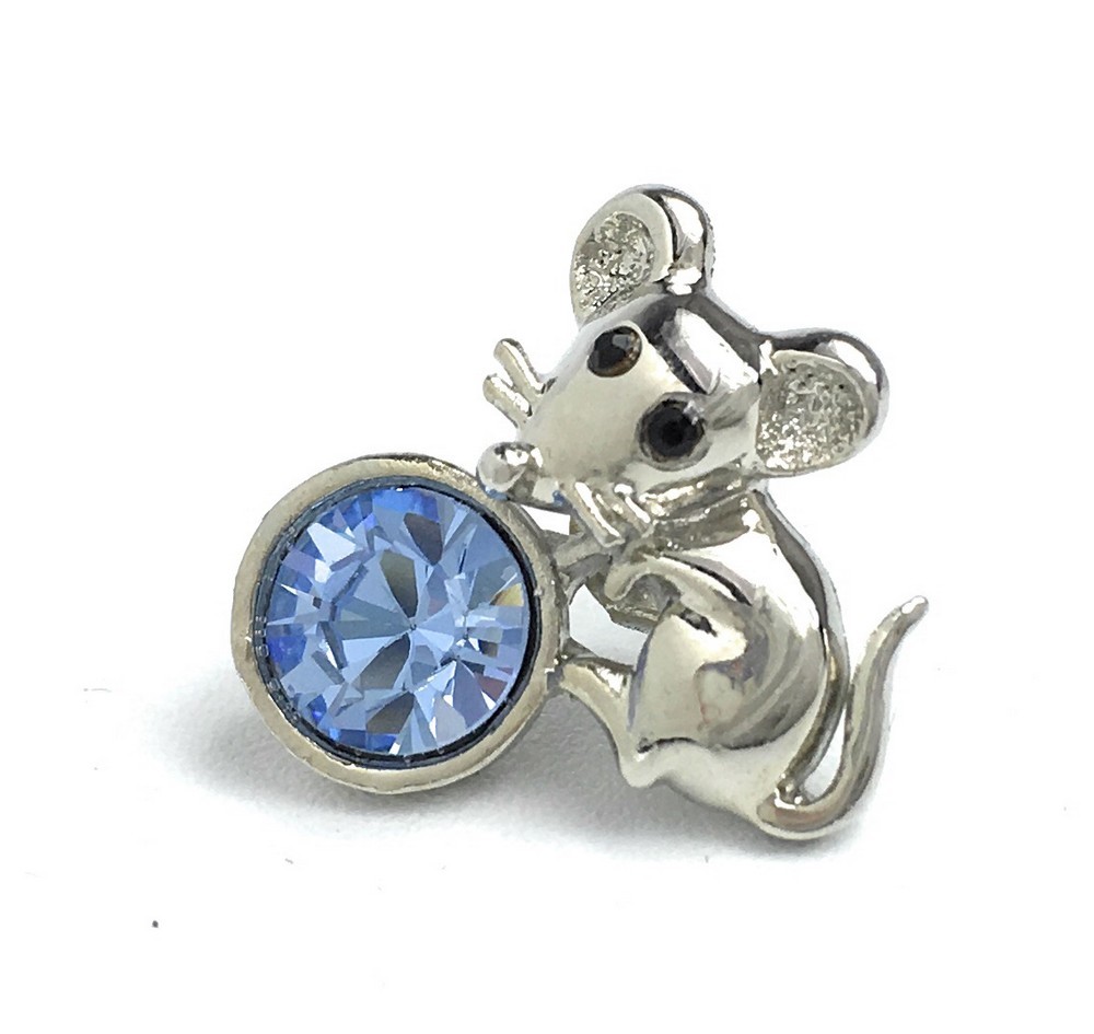ピンブローチ ブルーマウス ねずみ ブルー スワロフスキー プチ ブローチ かわいい ネズミ ピンバッチ アクセサリー タイピン拍卖