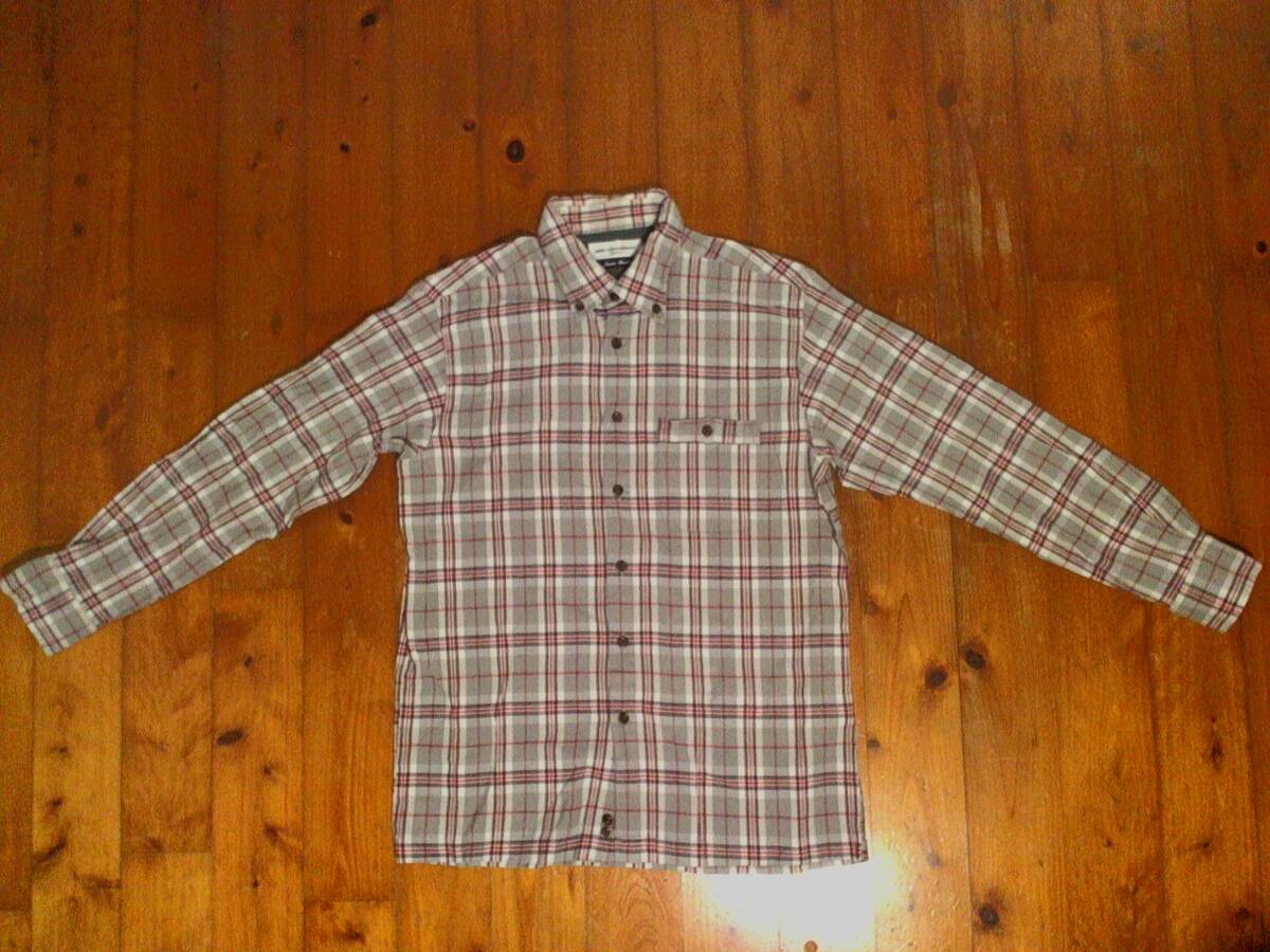 ☆ミエル コンテポラリ ステイタス【MIERU CONTEMPORARY status】ボタンダウン長袖ネルシャツ フランネル L チェック柄 グレー 黒 赤拍卖