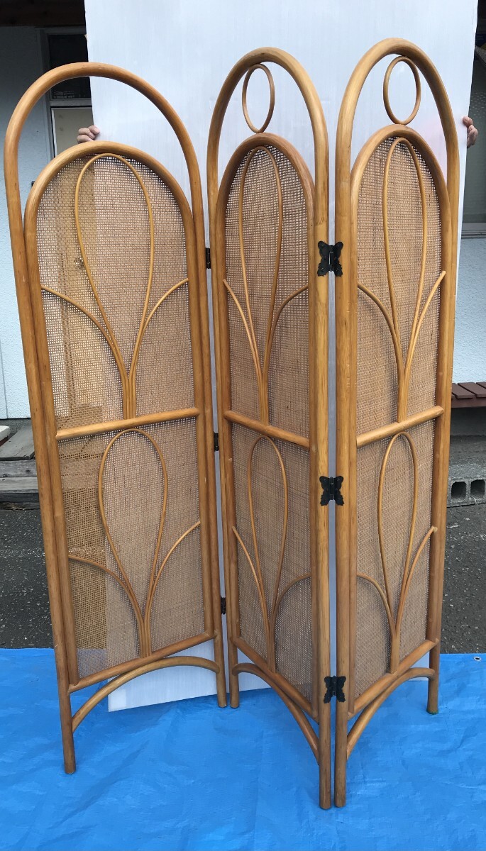 P/パーテーション/ラタン/籐/折り畳み式/家具/間仕切り/仕切り/インテリア/昭和レトロ/P8.11-116漆拍卖