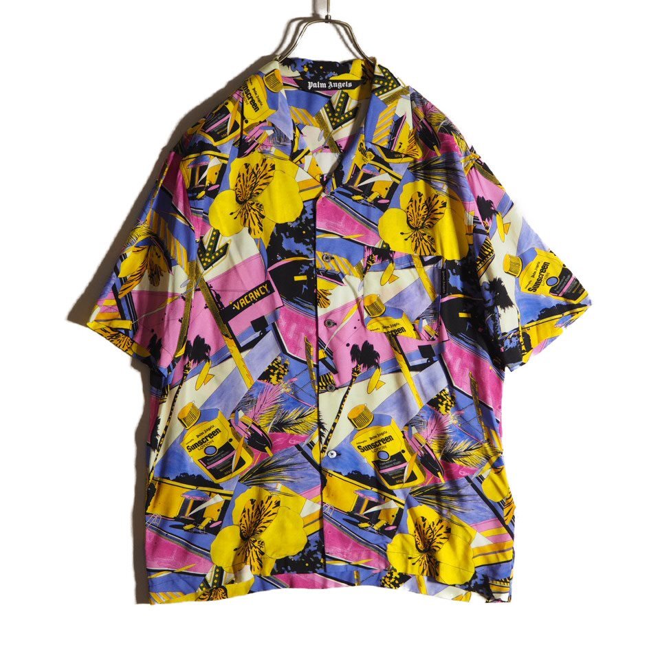 R1566f5 ■Palm Angels パームエンジェルス■ Miami Mix Print Bowling shirt レーヨン 半袖 ボウリングシャツ マルチカラー 48 / 春夏拍卖