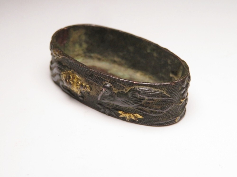 【11150】刀装具 江戸~明治 赤銅地 鶴亀 地紋 縁(初品・買取品)拍卖