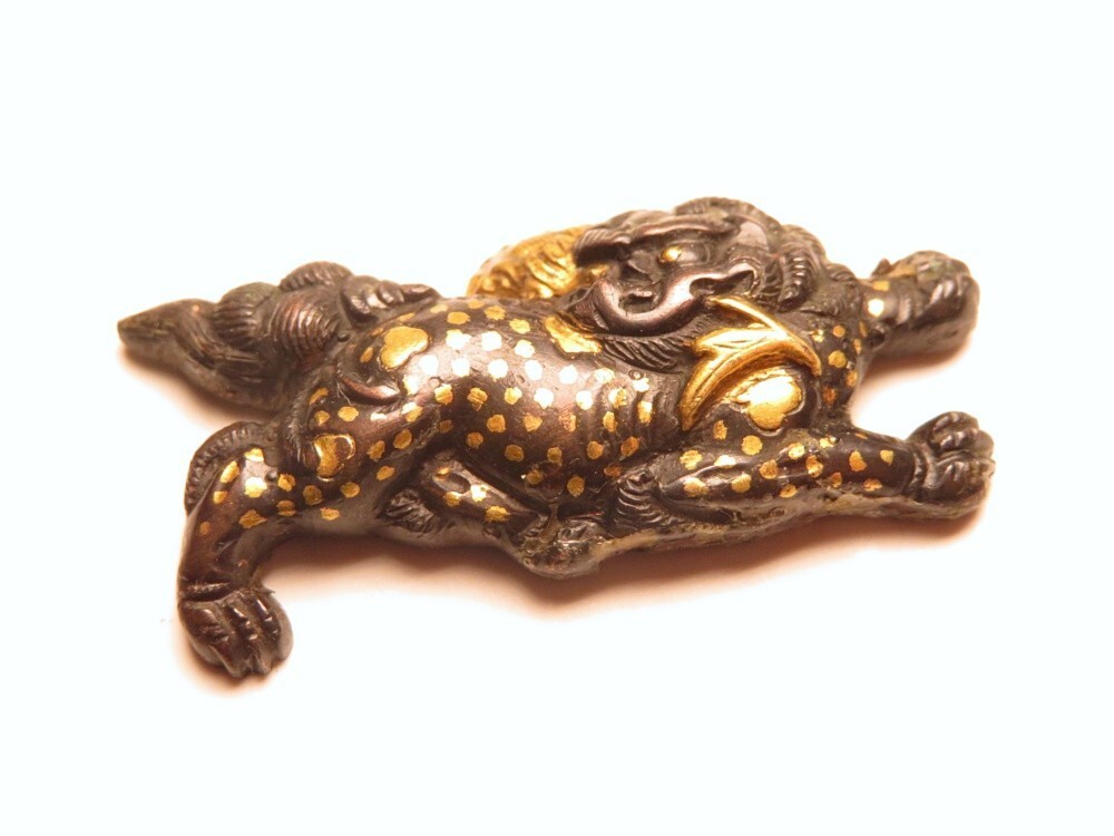 【11199】刀装具 江戸~明治 赤銅地 唐獅子 金具(初品・買取品)拍卖