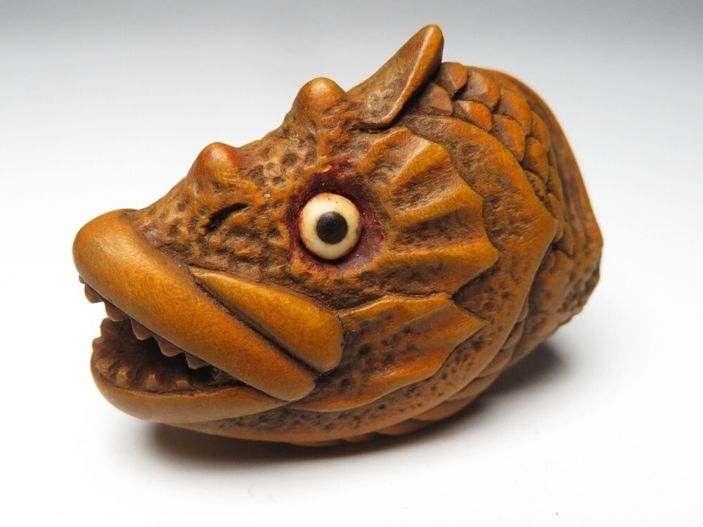 【11349】明治期 堤物 木製 魚の頭 置物(初品・買取品)拍卖