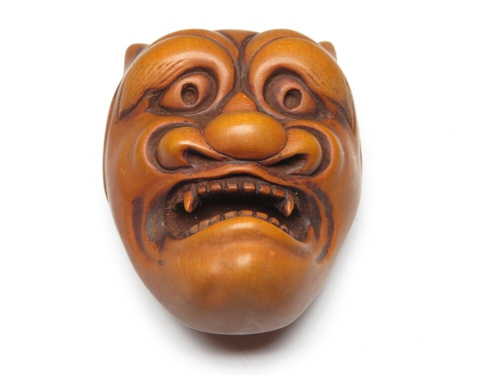 【11362】明治期 堤物 木製 面 根付(初品・買取品)拍卖